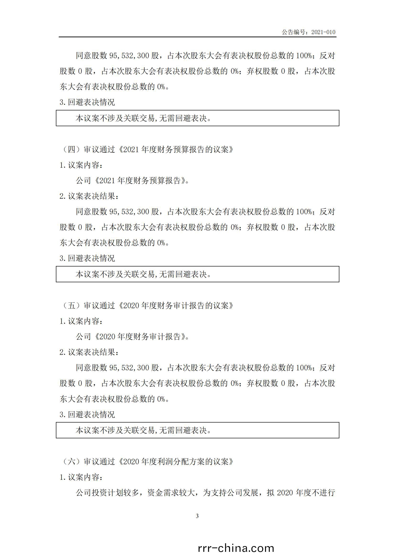 萬綠生(sheng)態：2020年年度股(gu)東(dong)大會決(jue)議(yi)公(gong)告